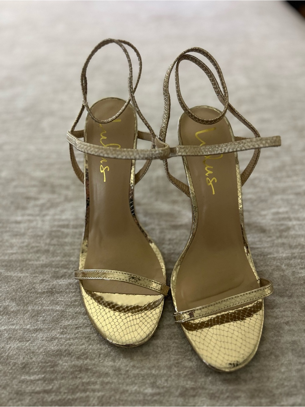 Lulu's Metallic Gold Strappy High Heel Sandals